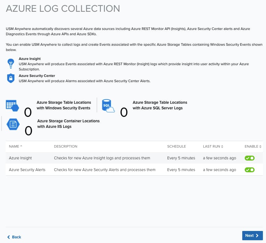 Enable default Azure log collection jobs 